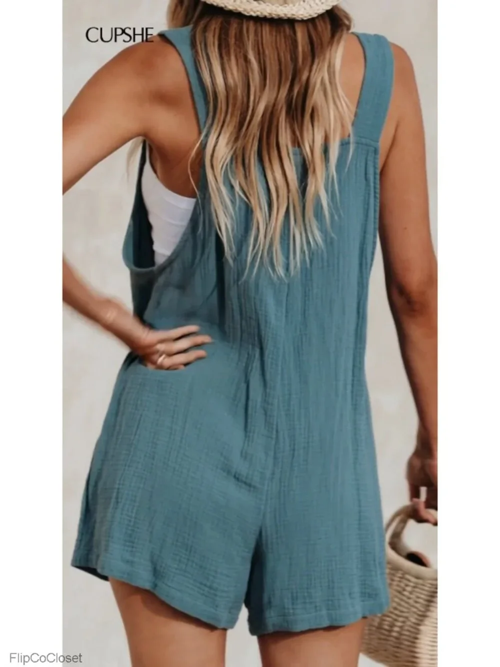 CUPSHE Women's Tie Strap Short Overalls Sleeveless Romper Casual Summer